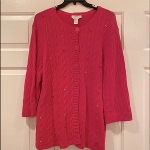 Pink CJ Banks Hand Embroidered Cable Knit Cardigan